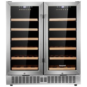 Honeywell 56 Bottle Dual Zone Compressor Wine Cooler Refrigerator, with Digital Wine Fridge Temperature Control, Stainless Steel - H56WCS